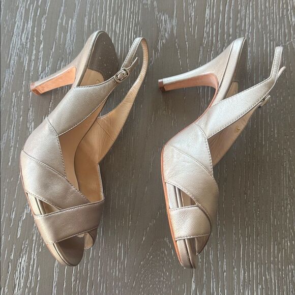 Cole Haan NIKE AIR Elegant Leather Light Pewter Open-Toe Slingback Heels Size 10 - Picture 4 of 12